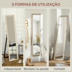 Espelho de Pé 37x157 cm Espelho de Corpo Inteiro com Estrutura de MDF e Suporte Branco e Madeira Clara