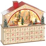 Calendário do Advento em Madeira com Luzes LED e 24 Gavetas Cena de Vila Decoração Natalícia 36x10x34 cm Madeira