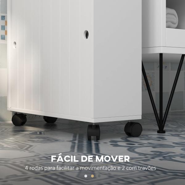 Armário Auxiliar Casa de Banho com 4 Rodas 2 Compartimentos para Papel Higiénico Armário e Prateleiras Ajustáveis 52x17x67 cm Branco