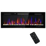 Lareira Elétrica Ultrafina de Parede e Embutir com Chama 3D Brilho/Velocidade Ajustável 12 Cores Pedras 900/1800W 127x9,4x47 cm Preto
