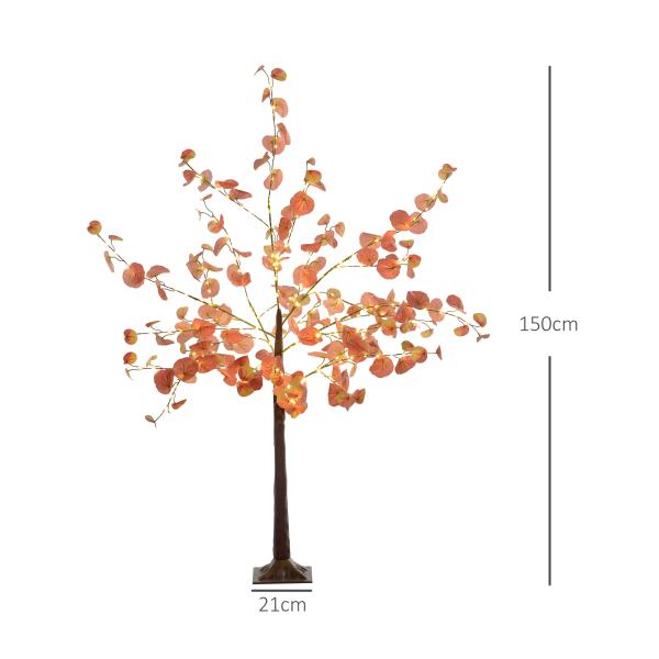 Árvore de Eucalipto Artificial 150 cm Árvore Artificial com 245 Luzes LED e Base Decoração Laranja e Marrom