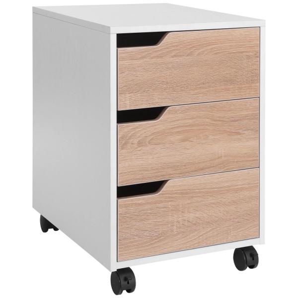 Bloco de Gavetas para Escritório Móvel de Escritório Bloco de Gavetas com 3 Gavetas e 4 Rodas 40x50x57,5 cm Madeira e Branco