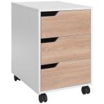Bloco de Gavetas para Escritório Móvel de Escritório Bloco de Gavetas com 3 Gavetas e 4 Rodas 40x50x57,5 cm Madeira e Branco