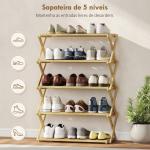 Sapateira Estreita de Bambu Dobrável de 5 Níveis para Entrada Corredor Quarto 60x29x88 cm Madeira