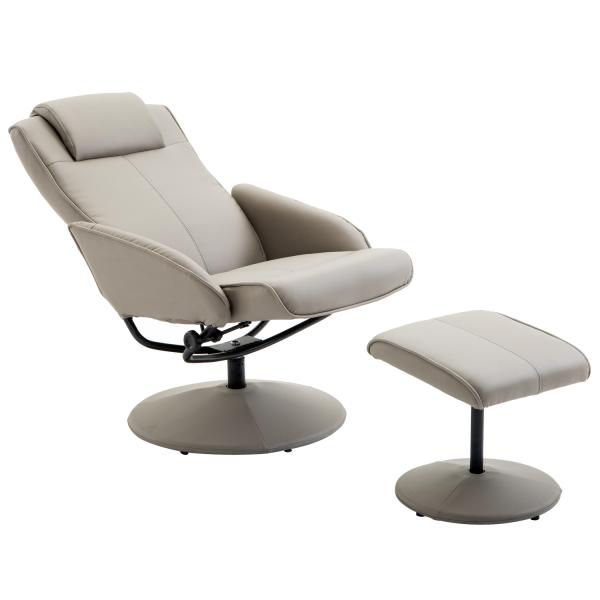 Poltrona Relax Reclinável até 145° com Banco de Apoio para os Pés Poltrona Giratória 360° Estofada em PU e Estrutura de Aço 78x67x98cm Cinza