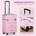 Mala de Maquilhagem Professional com Rodas 6 Gavetas Extensíveis Fechadura 2 Chaves e Alça Retrátil 36x23x58 cm Rosa
