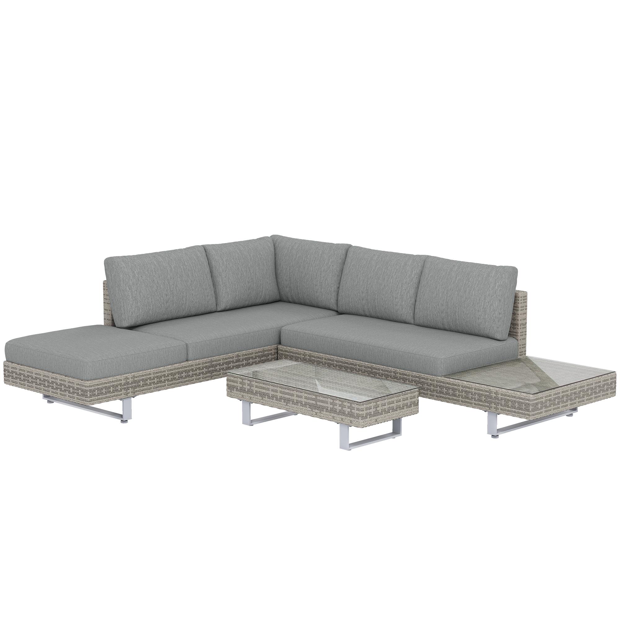 Conjunto de Jardim em Vime de 3 Peças com Sofás Modulares de 3 e 2 Lugares Mesa Lateral e Mesa de Centro Cinzento