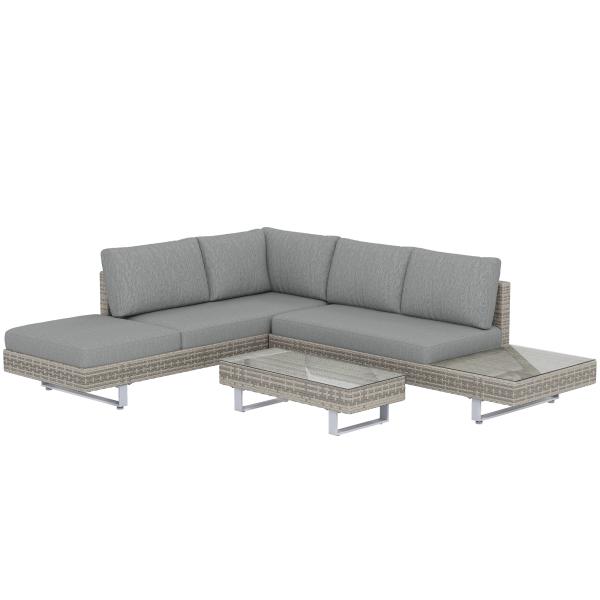 Conjunto de Jardim em Vime de 3 Peças com Sofás Modulares de 3 e 2 Lugares Mesa Lateral e Mesa de Centro Cinzento