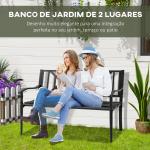 Banco de Jardim de 2 Lugares Banco de Exterior de Aço com Apoio para os Braços e Encosto Decorativo para Terraço Varanda Pátio Carga 280kg 128x62,5x81,5cm Preto