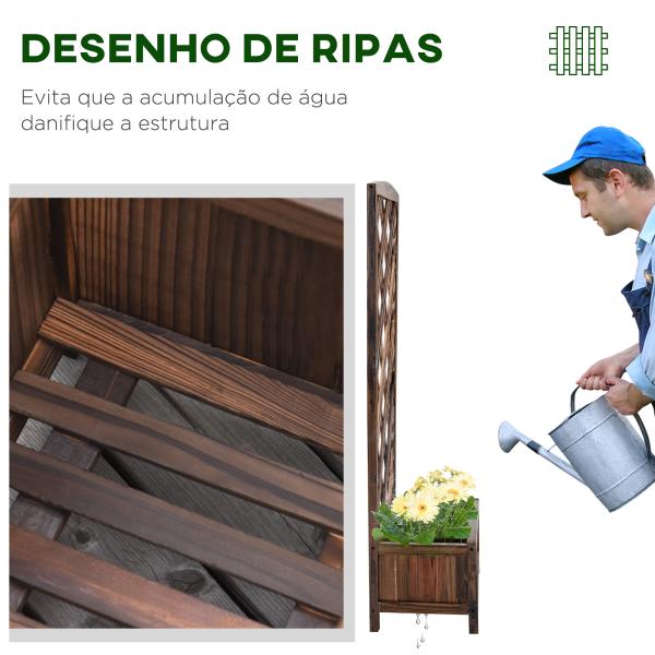 Floreira com Treliça de Madeira Caixa de Plantio com Suporte para Plantas Trepadeiras 60x30x122,5cm Marrom
