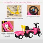 Trator para Crianças de 12 - 36 Meses com Reboque Removível Carro Andador com Buzina Farol Pá e Ancinho Carga 25kg 91x29x44cm Rosa