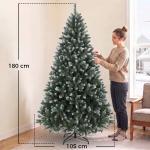 Árvore de Natal Artificial 180 cm com 802 Pontas Efeito Nevado, 59 Pinhas e Base Metálica Dobrável Verde e Branco