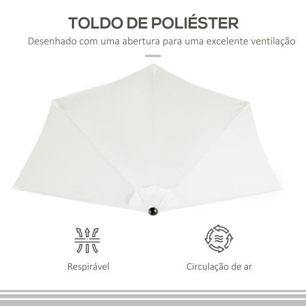 Chapéu de Sol Semicircular 269x138x236cm Chapéu de Sol à Manivela para Jardim Terraço Pátio Piscina Creme