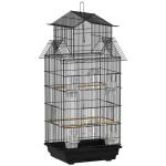 Gaiola de Metal para Pássaros com Bandeja Amovível 4 Comedouros 3 Poleiros e 1 Baloiço 50,5x41x104 cm Preto