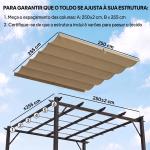 Cobertura para Teto Retrátil de 2,5x2,55 m para Pérgola 3x3 Tecido de Substituição com 10 Orifícios de Drenagem Castanho