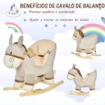 Baloiço Infantil em Forma de Burro para Bebés 18 - 36 Meses com Som Cinto de Segurança Apoio para os Pés 61x34x58 cm Cinza