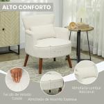 Poltrona Relax Individual em Bombazina com Almofada, Braços e Pés de Madeira para Quarto e Escritório, Creme