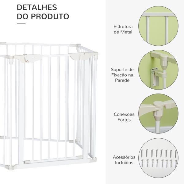 Barreira de Segurança para Animais de Estimação Barreira Dobrável de 5 Painéis com Fechadura Inteligente 300x74,5 cm Branco