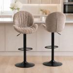 Conjunto de 2 Bancos de Bar Giratórios em Chenille com Altura Ajustável 62 - 83 cm, Encosto e Apoio para os Pés, Moka