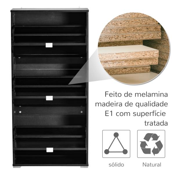 Armário de Sapatos Moderno Sapateira para Corredor Entrada com 6 Prateleiras de Armazenamento Espaço de Exibição 60x26x124cm Preto