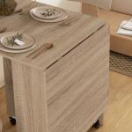 Mesa de Sala de Jantar Dobrável Mesa de Madeira com 2 Prateleiras de Armazenamento e Rodas para Cozinha 75x140x74 cm Madeira