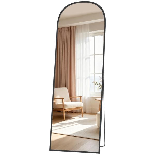 Espelho de Pé Espelho de Corpo Inteiro 50x170 cm com Estrutura de Liga de Alumínio e Suporte para Sala Quarto Preto