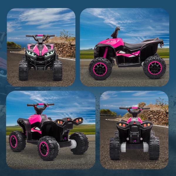 Quadriciclo Elétrico para Crianças de 3 - 5 Anos Veículo Eléctrico a Bateria 12V com 2 Motores 83x53x55,5 cm Rosa