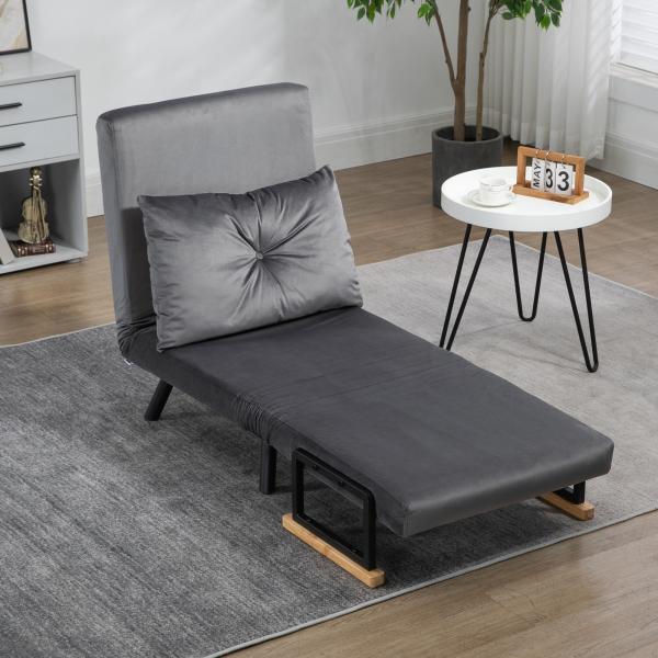 Poltrona Convertível em Cama Poltrona 3 em 1 Convertível em Cama com Encosto Ajustável em 5 Níveis 63x73x81 cm Cinza