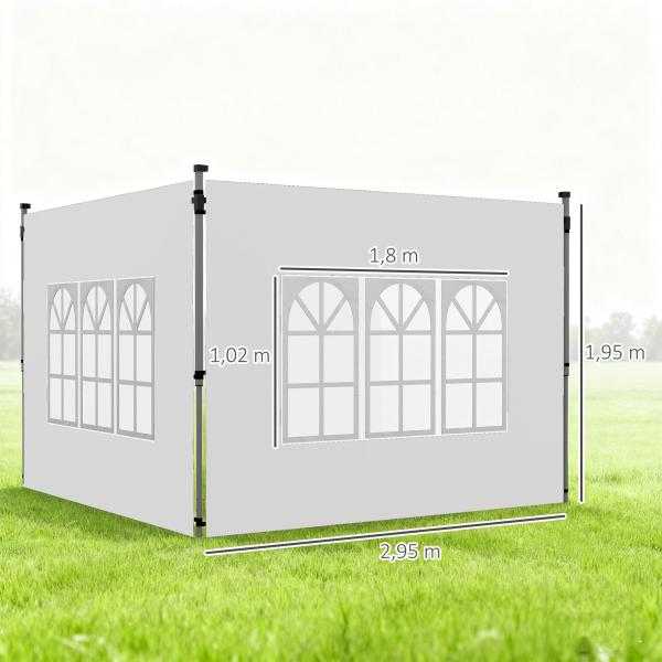 2 Paredes Laterais para Tenda de 3x3 / 3x4 m 295x195 cm Parede de Substituição de Tecido Oxford para Tendas Dobráveis Branco