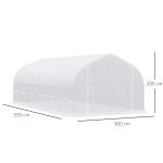 Estufa Tipo Túnel 595x300x200cm Estufa de Jardim Grande com 12 Janelas e Porta Enrolável com Zíper para Cultivo de Plantas Branco