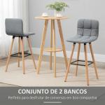 Conjunto de 2 Bancos de Bar Bancos Altos de Cozinha com Encosto Apoio para Pés Estilo Moderno 41,5x47x97,5 cm Cinzento