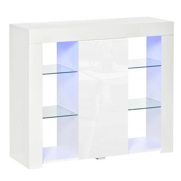 Aparador Moderno com Luzes LED Móvel Buffet com 1 Porta com Fechamento a Pressão e Prateleiras Ajustáveis Controle Remoto 97x35x83cm Branco