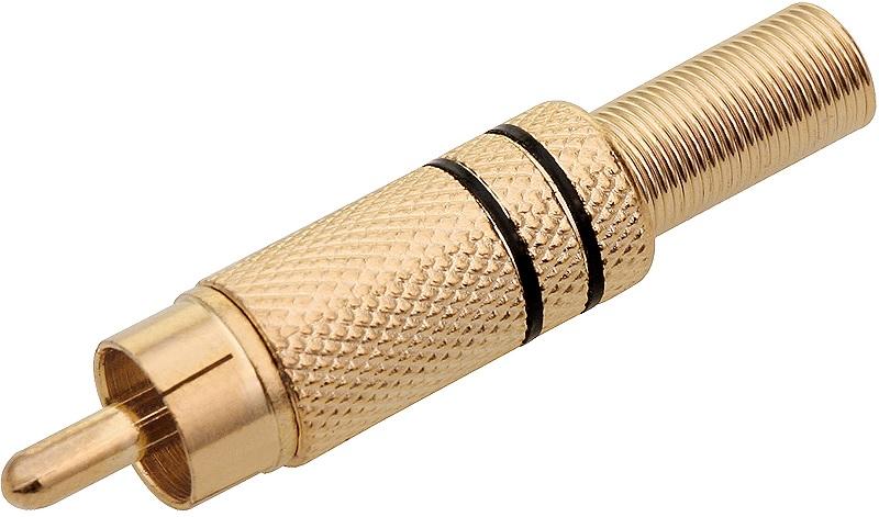 Ficha RCA Macho Metálica Dourada (Cabo 6mm) - Preto