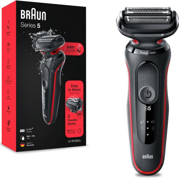 Máquina de Barbear Series 5 50 - R1000s (Preto/Vermelho) - BRAUN