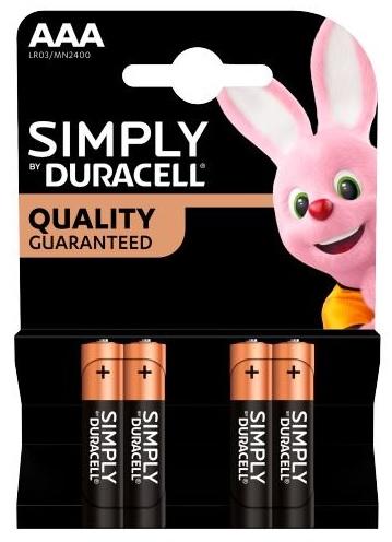 Blister 4 Pilhas Alcalinas 1,5V LR03 AAA - Duracell SIMPLY
