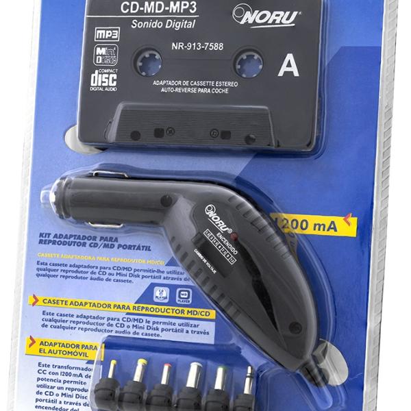 Kit Cassete Adaptadora CD - MD - MP3 c/ Alimentador Isqueiro p/ Carro
