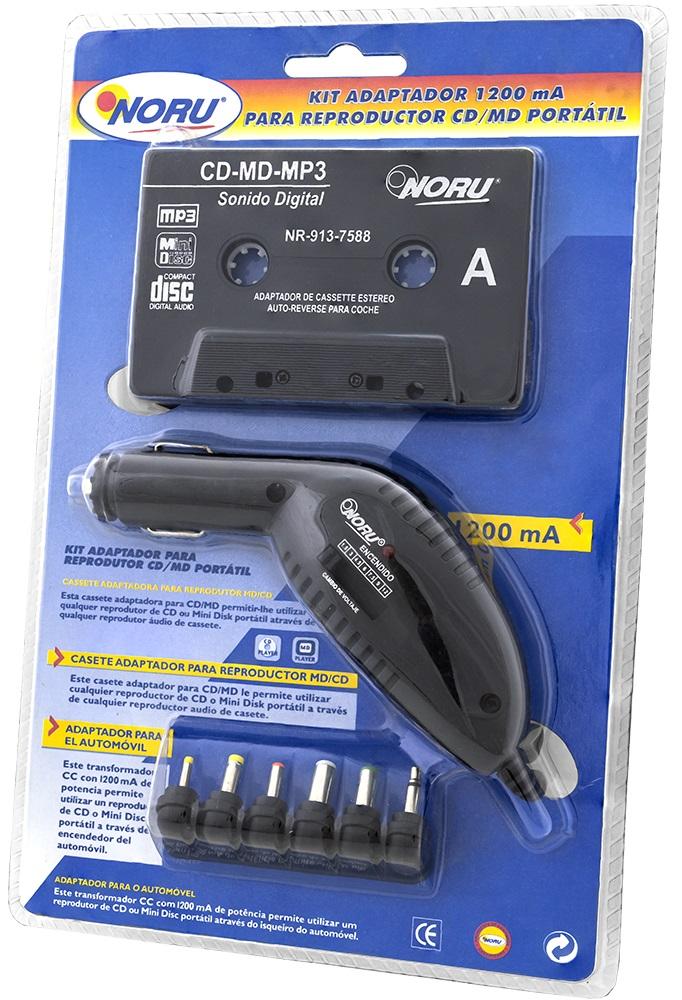 Kit Cassete Adaptadora CD - MD - MP3 c/ Alimentador Isqueiro p/ Carro