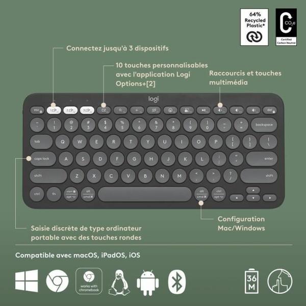 Teclado Bluetooth com Suporte para Táblete Logitech K380 Francês Cinzento Grafite Cinzento escuro AZERTY
