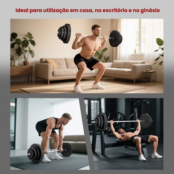 Barra de Pesos 70 kg Ajustáveis com 8 Discos de 1,5kg 5kg 10kg 15kg e 1 Barra para Treino de Força 170x40,5x40,5 cm Preto