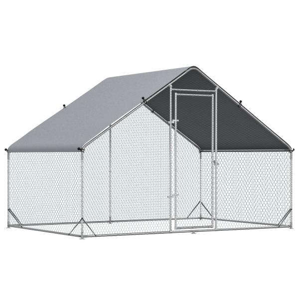 Galinheiro de Exterior Grande Área Aberta de 6 ㎡ para 4 - 6 Galinhas Galinheiro de Aço Galvanizado 3x2x2m