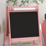 Cavalete para Crianças 3 em 1 Cavalete de Arte com Rolo de Papel Quadro e 2 Cestas de Armazenamento 54x46,5x93 cm Rosa