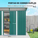 Abrigo de Jardim 4,5 m² 260x194x200 cm Abrigo Exterior Metálico com 2 Portas Deslizantes para Armazenamento de Ferramentas Verde