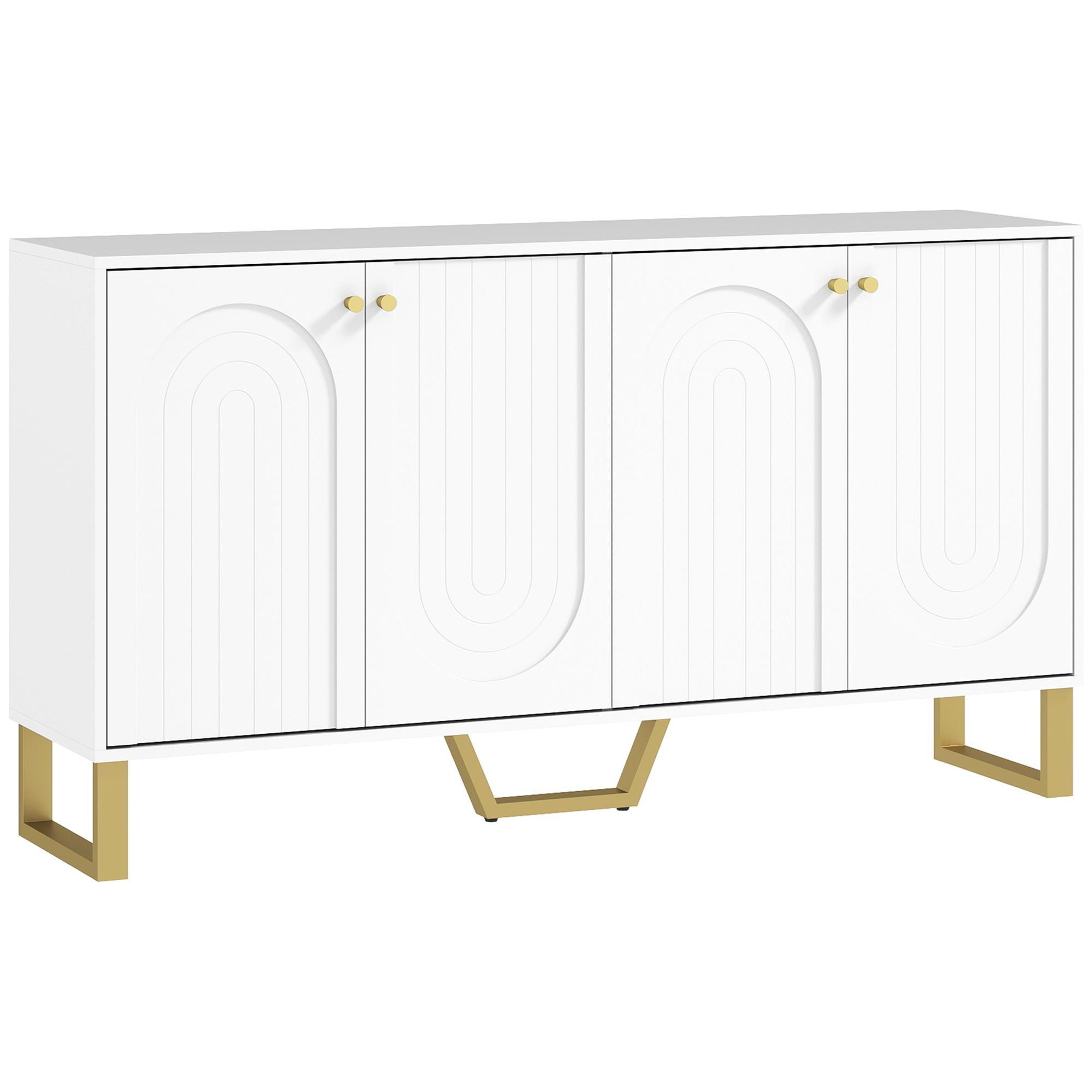 Aparador Moderno para Sala de Estar com Prateleiras Ajustáveis e Pés Dourados Móvel para TV até 65 Polegadas 140,8x35x77,5 cm Branco