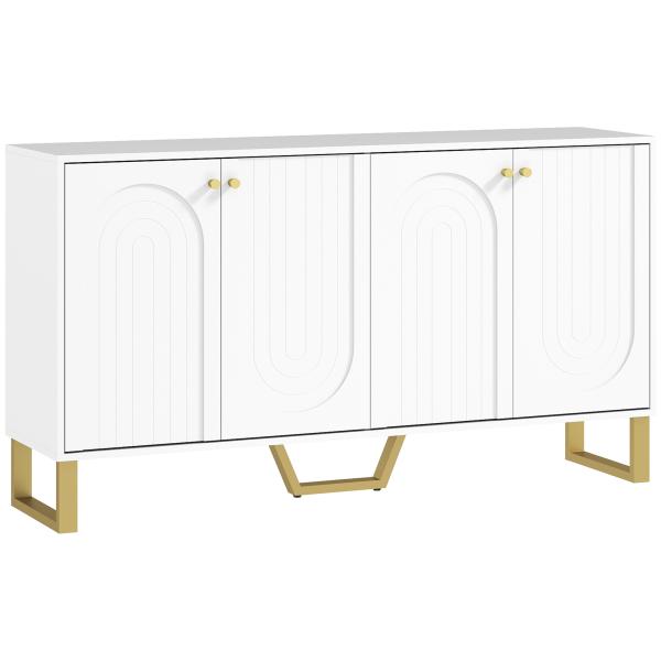 Aparador Moderno para Sala de Estar com Prateleiras Ajustáveis e Pés Dourados Móvel para TV até 65 Polegadas 140,8x35x77,5 cm Branco