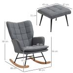 Conjunto de Poltrona Baloiço com Apoio para os Pés Poltrona Relax com Almofada Acolchoada e Anti - Tombo 64x89x90 cm Cinza