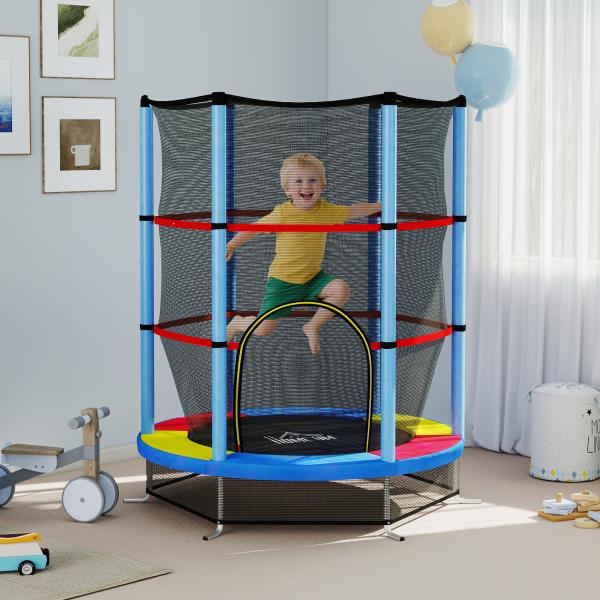 Trampolim Infantil Ø140x190 cm Trampolim para Crianças de 3 - 6 Anos com Rede de Segurança Carga 45 kg para Interior Azul
