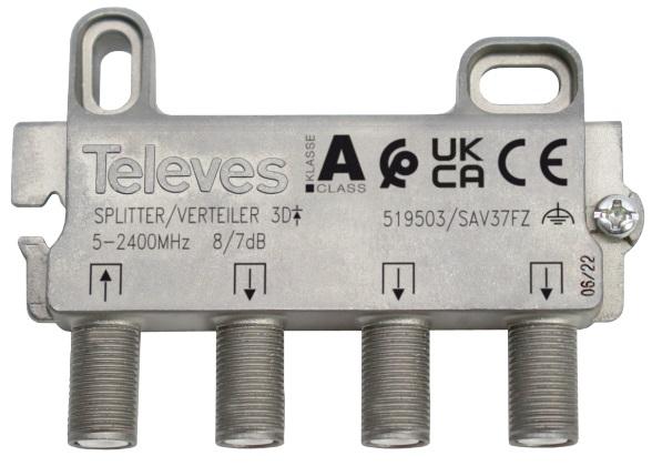 Repartidor Interior (5 - 2400MHz) 3 Saídas F 5...2400MHz 8/7dB - TELEVES 519503