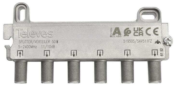 Repartidor Interior (5 - 2400MHz) 5 Saídas 10dB F DC - TELEVES 519505