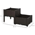 Conjunto de 2 Floreiras Quadradas Floreiras para Flores e Vegetais com Orifícios de Drenagem e Pés Altos 40x40x26 - 44cm Marrom