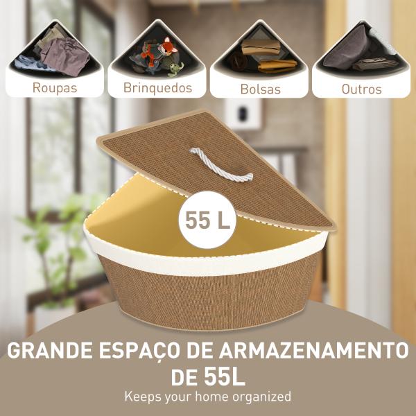 Cesto para Roupa Suja de Bambu de 55L com Tampa e Asa Saco Extraível e Lavável para Casa de Banho Quarto, 35x35x60 cm Castanho